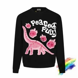 Moletons masculinos com capuz Puff Print Cartoon Dinossauro QUEBRADO PLANETA Moletons Homens Mulheres Hoodie Oversize Crewneckyolq