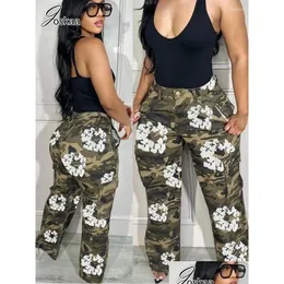 Pantalones para mujer Capris Joskaa camuflaje impreso pantalones de carga mujeres casual cintura alta pierna recta 2024 primavera hembra bot y2k streetwea otypi