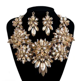 10 Colors Bridal Wedding Statement Jewelry Sets Rhinestone Crystal Necklace Champagne Color For Women Party Dress Accessories 240115