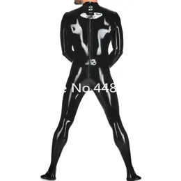 LaTex Catsuit med Socks Male's LaTex Rubber Bodysuit med två vägar tillbaka dragkedja svart färgpluggstorlek178w
