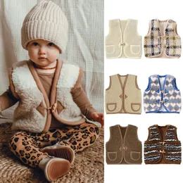 Unisex Fall Vests 아기 소녀 겨울 옷 어린이 양복 조끼 가디건 민소매 어린이 의류 유아 조끼 소년 재킷 240115