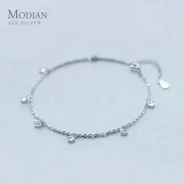 Modian Shining Zircon Anklet 925 Sterling Silver Fashion Barefoot Original Chain Armband för kvinnor Fina smycken240115