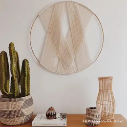 Creative Gold Hoop Round Cotton Wall Decoration Macrame Wall Hanging Tapestry Hand Woven Nordic Simple Style Room House Decor 240113