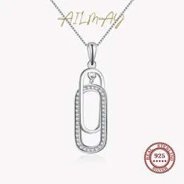 Collane Ailmay 100% Sterling Sier Moda Rettangolo Scintillante Cz Collana con pendente per le donne Dichiarazione Gioielli Regalo