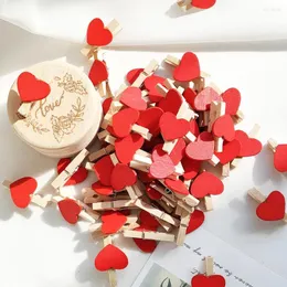 Party Decoration 50/100pcs Red Heart Love Wooden Clothes Po Paper Peg Pin Mini Clothespin Postcard Clips Home Wedding Valentine's Day