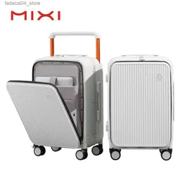 Suitcases Mixi Front Laptop Pocket Suitcase Wide Handle Travel Suitcase Men 20''Carry-On Luggage Women PC Aluminum Frame Trolley Case 24'' Q240115