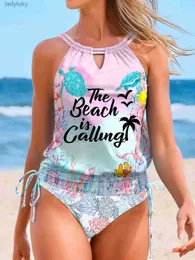 Swim Wear 2023 Summer The Beach Ring Turtle Drawstring Halter Tankini Set Swimwear Woman Swimsuit Female Bathing Suit Y2K Beachwearl240115