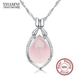 YHAMNI Luxus Solide 925 Sterling Silber Rosa Edelstein Kristall Anhänger Halskette Naturstein Wasser Tropfen Halskette Für Frauen DZ056304p