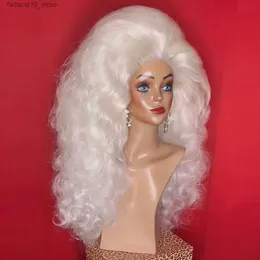 Sentetik peruklar buz kraliçesi peruk dantel ön peruk/çift yığılmış drag kraliçe peruk/kostüm peruk/beyaz platin peruk/sentetik saç sarışın drag queen peruklar q240115