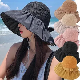 Breite Krempe Hüte Sonnenhut Frauen Faltbare Sommer UPF50 Panama Kappe UV-Schutz Strand Outdoor Doppelschicht Sonnenschirm Fischer