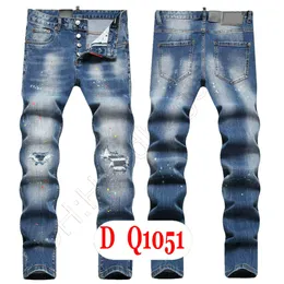 Mens Jeans Luxury Italy Designer Denim Jeans Män broderibyxor DQ21051 Fashion Wear Holes Splash-Bink Byxor Motorcykel Ridningskläder US28-42/EU44-58