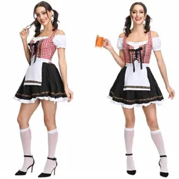 2019 Women Dirndl Dress Maid Outfit Waiter Red Plaid Clothes with Apron German Oktoberfest Bavarian Beer Carnival Fancy Costume222d