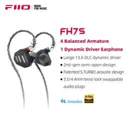 Earphones Fiio Fh7/fh7s Inear Earphones Highperformance 1dd+4ba Hybrid Technology Iem Earbuds with 3.5/4.4mm Plug