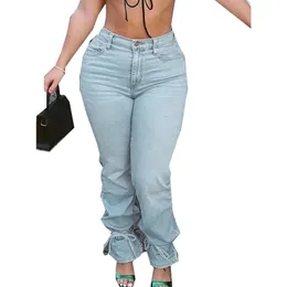 Elegante senhora carta impresso calças jeans 2024 outono feminino bolsos de cintura alta magro luz azul clube rua calças jeans