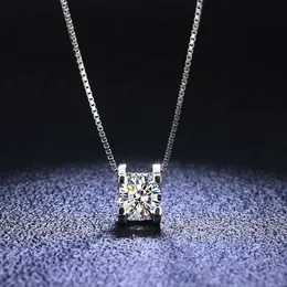 Quke Real Square Pendant Necklace D Color VVS1 Lab Diamonds 925 Sterling Silver for Womende