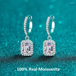 Kolczyki Dangle Emerald Cut Moissamite Drop VVS 2 Carat D Diamond 925 Srebrny gra biżuteria
