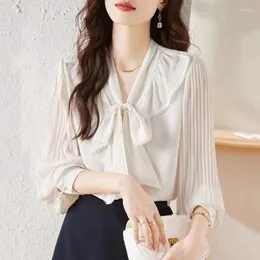 Kvinnor BLOUSES Kvinnor Spring Autumn Style Shirts Lady Casual Long Sleeve Bow Tie Collar Solid Color Blusas Tops ZZ1934