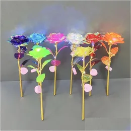 Valentine Day Party Rose Flowers 24K Foil Plated Led Luminous Roses Proposal Wedding Anniversary Mothers Birthday Christmas Gifts D Dh7Ft
