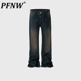 Męskie dżinsy pfnw ciemne eleganckie destrukcja dżinsowe spodnie dżinsowe zabytkowe damskie umyte ulice zużyte multi -size punk 12z6583