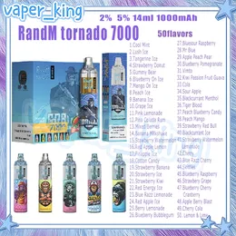 Perakende randm kasırga 7000 puf tek kullanımlık elektronik sigara bobin 14ml pod 1000mAh Pil Elektronik Cigs Puffs 7K 2% 5% 50 Flavors Vape Pen