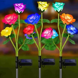Lawn Lamps Solar Garden Lights Outdoor 7 Color Changing Rose Light for Yard Christmas Decoration Enlarged Solar Panel Realistic Flower Lamp YQ240116