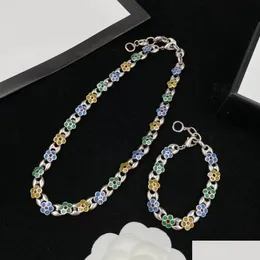 Pulseira colar nova moda sier floral colar esigner charme pulseira das mulheres conjunto de jóias para festas de casamento presentes de aniversário acc dhaqx