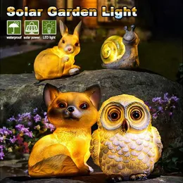 Lawn Lamps Animal Solar Lamp LED Garden Lights Owl Fox Dog Rabbit Ornament Lawn Lamp Waterproof Outdoor Lighting Decor Outdoor Path Yard YQ240116