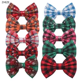 10Pcs/Lot Cotton Frabic Plaid 5'' Bow With/Without Clip Girls Hairbow Christmas Hairpins Kids DIY Hair Accessories 240116