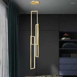 Chandeliers Minimalist LED Stair Long Chandelier Modern Creative Rectangular Villa Duplex Black/Gold Living Room Hanging Lamps