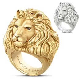 Band Rings Junerain Brand Plated Gold Lion Head Men Ring King Of Forest Punk Animal Males Jewelry Fashion And Rock Style Best Gift Ri Dhzan