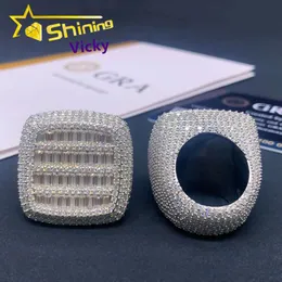 Listo para enviar Hip Hop personalizado Sterling Sier joyería fina helado anillo de moissanita con corte baguette