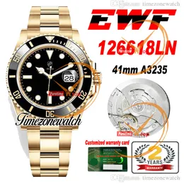 EWF V2 41mm A3235 Automatic Mens Watch 126618 18K Yellow Gold Ceramics Bezel Black Dial 904L Steel Bracelet Best Version Same Serial Warranty Card Timezonewatch B1
