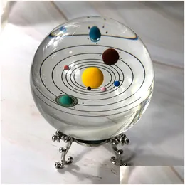 Dekorativa föremål Figurer 80mm Colorf Crystal Solar System Ball Miniature Planets Model Glass Globe Home Decoration Sphere Ornam Dhjdx