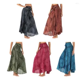 Röcke Damen Hippie-Kleidung Bohemian Floral Elastic Waist Langer Maxirock mit Krawatte 2-in-1 Gypsy Flowy Asymmetric Neckholder-Kleider