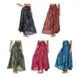 Saias Mulheres Hippie Roupas Bohemian Floral Elástico Cintura Longa Maxi Saia Com Gravata 2 em 1 Cigano Flowy Assimétrico Halter Vestidos