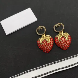 Famous 18k gold earrings ring Luxury brand designer diamond set gold strawberry earrings hanging ring for women wedding party jewelry gift