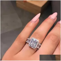 Обручальные кольца Ic Allure Promise Ring Стерлингового Сережа 925 пробы Багет с бриллиантами Обручальное кольцо Кольца для женщин Ювелирные изделия 17 R2 Drop De Dhr03