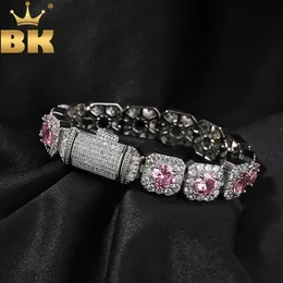 THE BLING KING 12mm Bracelet Iced Out Bling Pink Purple Yellow Square Baguettecz Paved Link Chain Choker Hiphop Jewelry For Gift 240115