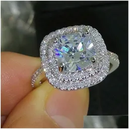 Pierścień Solitaire luksusowe kobiety obrączki ślubne moda Sier Clear Engagement for Women Jewelry Symised Diamond Ring 883 Q2 Drop Gelive Dhzoa