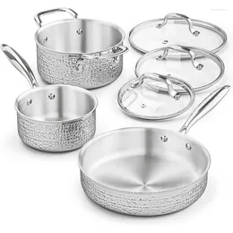 Cookware Sets Pots And Pans Set Tri-Ply 6 Pieces Hammered Stainless Steel Kitchen Gas/Induction Compatible Non-Toxic