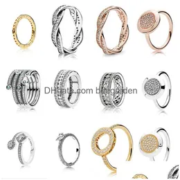 Обручальные кольца 100% стерлингового серебра 925 пробы Ювелирные изделия Five Laps Surround Crystal Love Изумрудное кольцо Свадебное для роскошных женщин Очаровательные подарочные кольца 3 Dhwjt