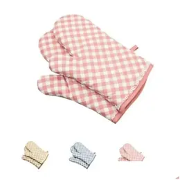 Baking Tools Oven Mitts Grid Polyester Lining Heat Resistant Kitchen Gloves Wholesale 12.12 Drop Delivery Dht3B