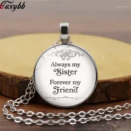 Halsketten mit Anhänger „Always My Sister Forever Friend“-Zitat-Halskette, Glas-Cabochon-Schmuck, handgefertigt, für Damen, Schwestern, Freunde256r