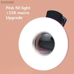 Selfie Lights Macro Lens Mobile 15X Fill Ring Light Selfie Live Lamp Camera Lens with LED Universal Flash Smartphone Portable Light ClipL240116