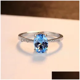 Klaster Pierścienie Biżuteria Oryginalna Blue Topaz Ring Solitaire for Women zaręczyny Sier 925 Klejnot biżuterii 1168 T2 Drop dostawa biżuteria Dhhrg