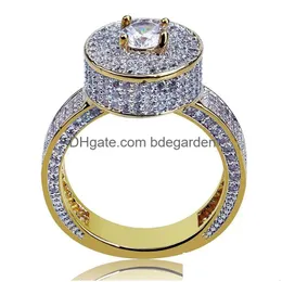 Solitaire Ring Erkek Hip Hop Yüzük Takı 18K Altın Kaplama Moda Taş Simasyonu Elmas Izin Buzlu Yüzükler Erkekler İçin 3423 Q2 Bırak dhjnc