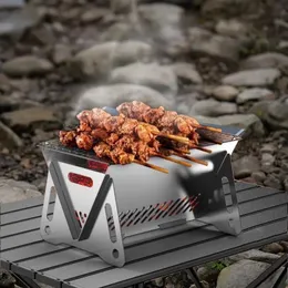 Portable Stainless Steel Barbecue Grill Camping Outdoors Garden BBQ Heating Firewood Stove Folding Mini Charcoal Grill Brazier 240116