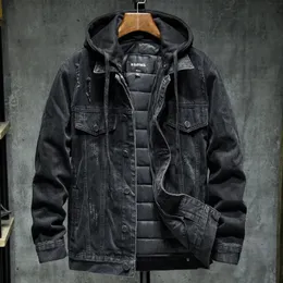 Fodera più spessa invernale giacca di jeans con cappuccio nera capispalla calda fodera da uomo più cotone spesso cappotto da cowboy di grandi dimensioni 5XL 240115