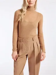 Suéteres para mujer Suéter de fondo para mujer Color sólido Slim Cashmere Otoño Cuello alto Manga larga Jersey de punto