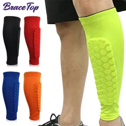 Bracetop 1 PC Football Shin Guards Protector Soccer Honeycomb Anti-Crash Leg Calf Compression Cycling Cycling Running Shinguards 240115